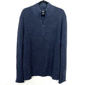 CK Quarter Zip Sweater Navy Blue Ribbed Knit XXL Calvin Klein